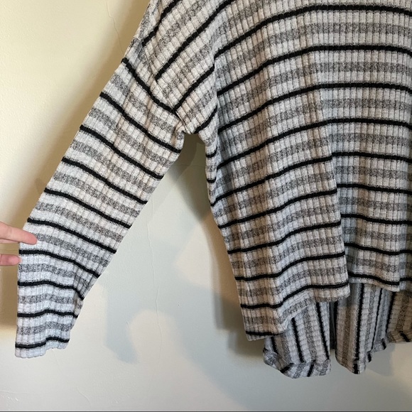 Anthropologie Grey Striped Cowl Neck Sweater Top - Picture 4 of 8